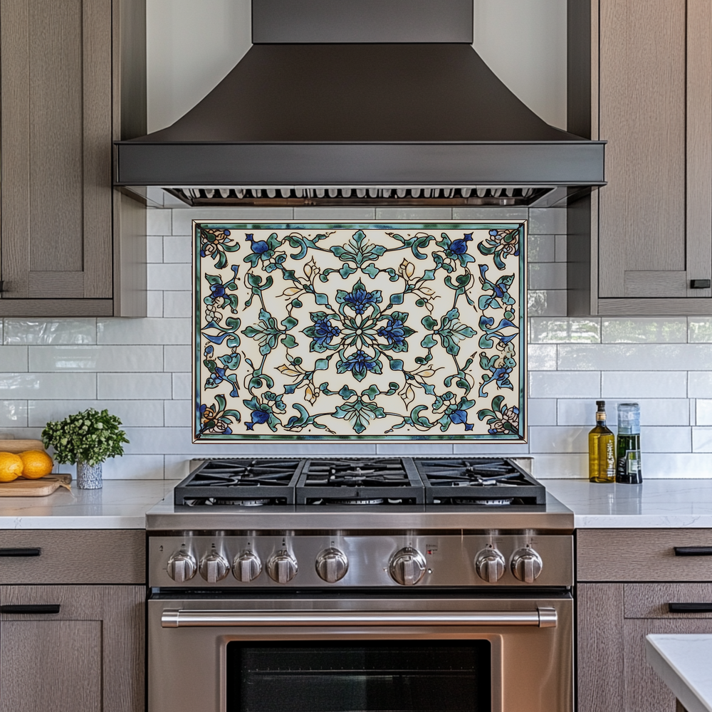 Ceramic Painting Look One Piece Tempered Glass Kitchen Splashback For Stove Behind, Kitchen Backsplash, Wall Art