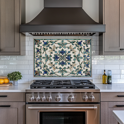 Ceramic Painting Look One Piece Tempered Glass Kitchen Splashback For Stove Behind, Kitchen Backsplash, Wall Art