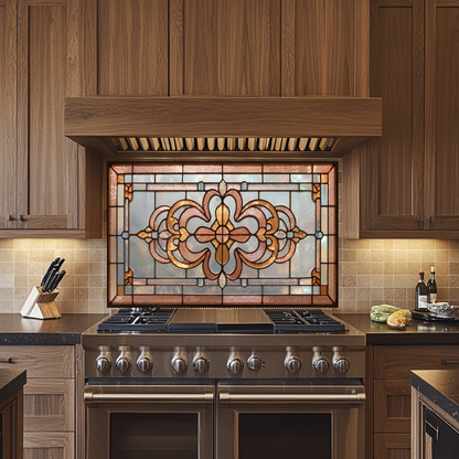 Classic Stained Glass Look Backsplash Panel, Tempered Glass Wall Art, Timeless Color Design, Elegant Kitchen Decor, Stove Protector