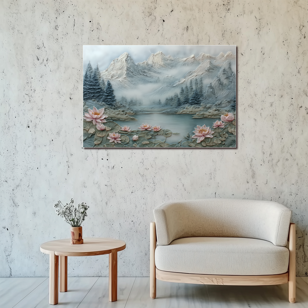 Made in USA, Floral Landscape Tempered Glass Backsplash Behind Stove & Wall Art – Rustic Pine Tree Splashback
