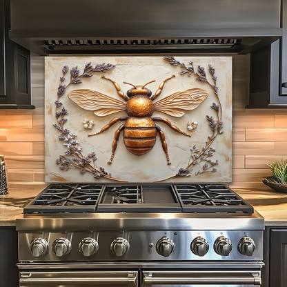 One Piece Tempered Glass Kitchen Splashback For Stove Behind, Copper Bee Look Backsplash