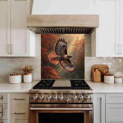 Hawk Copper Look One Piece Tempered Glass Kitchen Backsplash for Stove Behind, Kitchen Splashback, Glass Wall Art