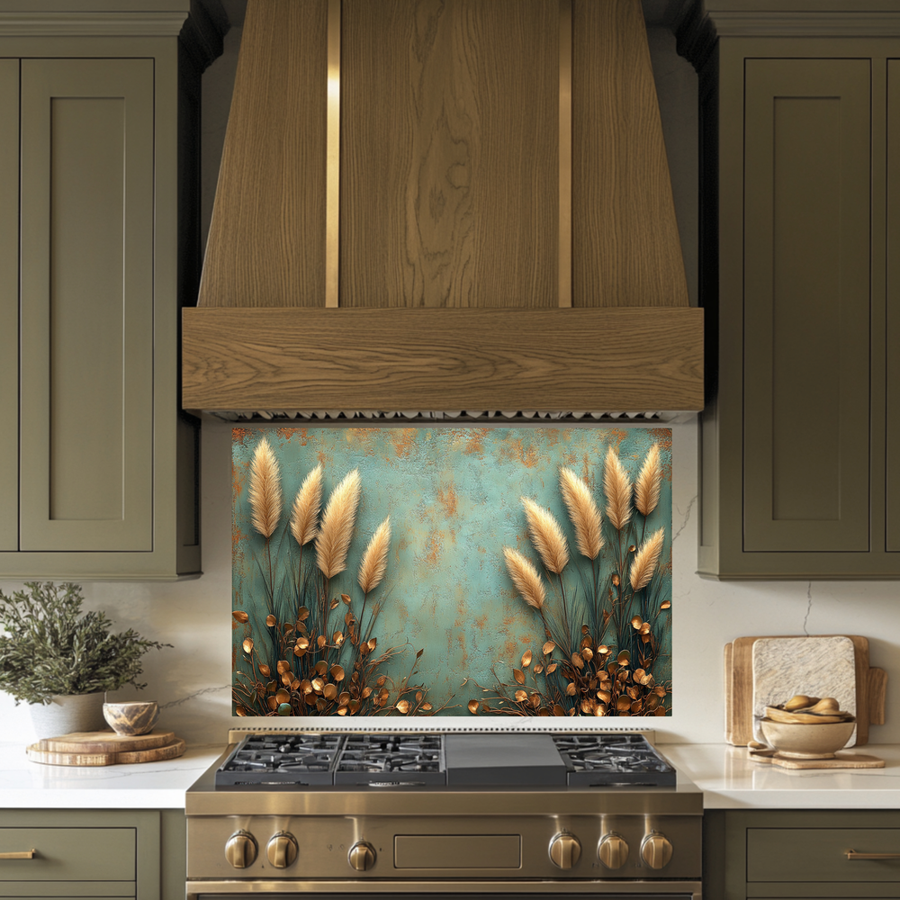 Rustic Pampas Kitchen Glass • Neutral Wall Panel • Boho Inspired Decor • Modern Nature Accent • Kitchen Wall Art
