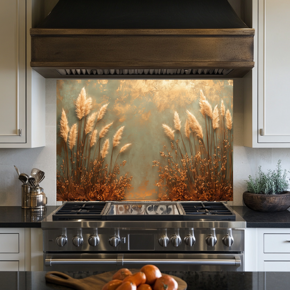 Rustic Pampas Kitchen Glass • Neutral Wall Panel • Boho Inspired Decor • Modern Nature Accent • Kitchen Wall Art