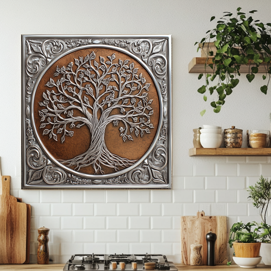 Glass Backsplash, Copper Look One Piece Tempered Glass Kitchen Splashback for Stove Behind, Tree of Life Backsplash, Kitchen Backsplash