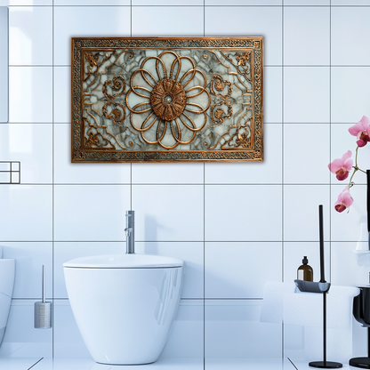 Copper Look Ottoman Tile Pattern Printed Tempered Glass Kitchen Backsplash Decorative Wall Panel for Stove Behind and Interior Decor
