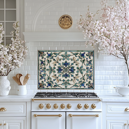 Ceramic Painting Look One Piece Tempered Glass Kitchen Splashback For Stove Behind, Kitchen Backsplash, Wall Art