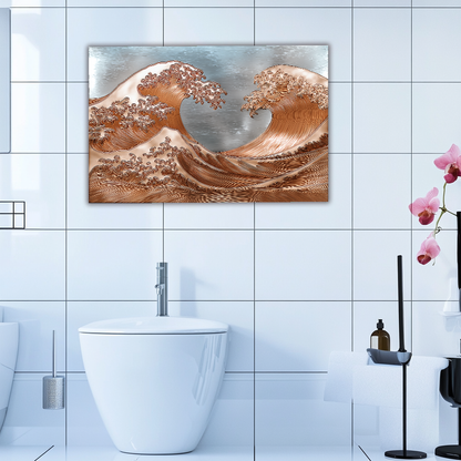 Copper Look Ocean Wave Glass Backsplash • Coastal Wall Art Panel • Artistic Blue Water Kitchen Decor • Textured Inspired Ocean Tile