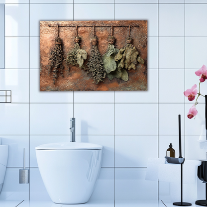 Dried Herbs and Spices Hanging Design Printed Tempered Glass Kitchen Backsplash Splashback Decorative Wall Panel, Modern Rustic Home Decor