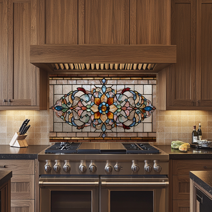 Kitchen Glass Backsplash with Stained Glass Style Design, UV Printed Tempered Glass Panel, Timeless Home Wall Art