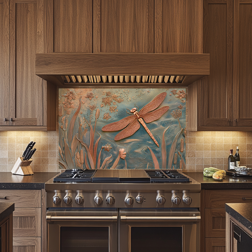 Elegant Dragonfly Glass Backsplash • Decorative Kitchen Panel • Modern Nature Wall Art • Sophisticated Home Accent