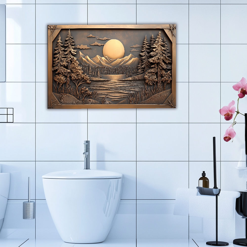 Copper Look Landscape Printed Tempered Glass Kitchen Splashback Backsplash Decorative Wall Art Panel for Modern Interiors