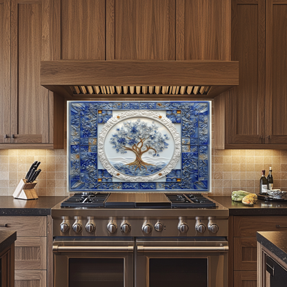 Tree of Life Relief Effected Look One Piece Tempered Glass Kitchen Splashback For Stove Behind, Kitchen Backsplash, Kitchen Backsplash, Wall Art