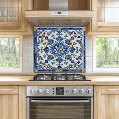 Ottoman Patterns One Piece Tempered Glass Kitchen Splashback For Stove Behind, Kitchen Backsplash, Wall Art
