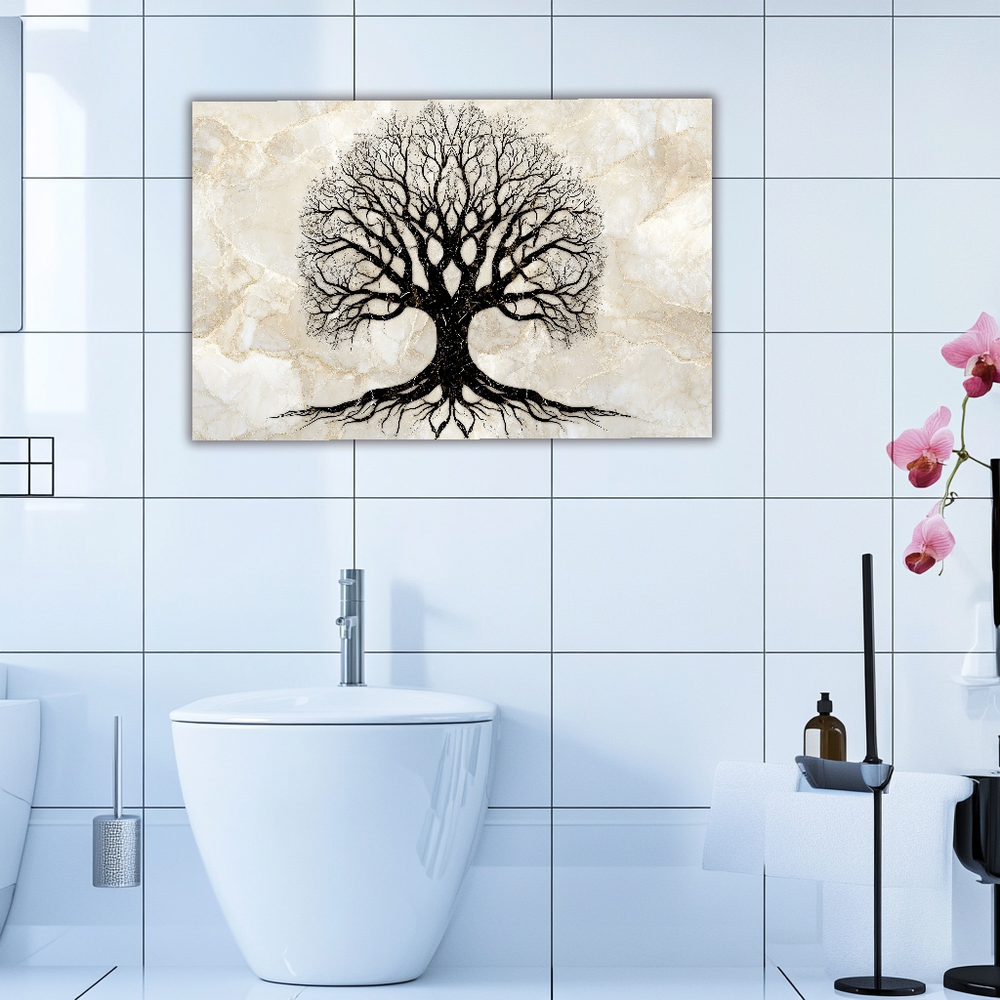 Marble Tree of Life Design Printed Tempered Glass Kitchen Backsplash Splashback Decorative Wall Art Panel for Modern Home Interiors