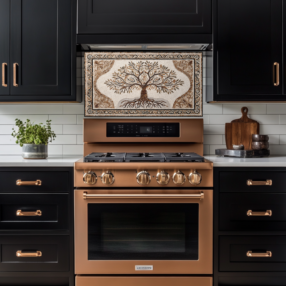 Made in USA Mosaic Tree Glass Backsplash Splashback – Artistic Glass Wall Panel for Kitchen & Bathroom, Handmade Style Tree Glass Art