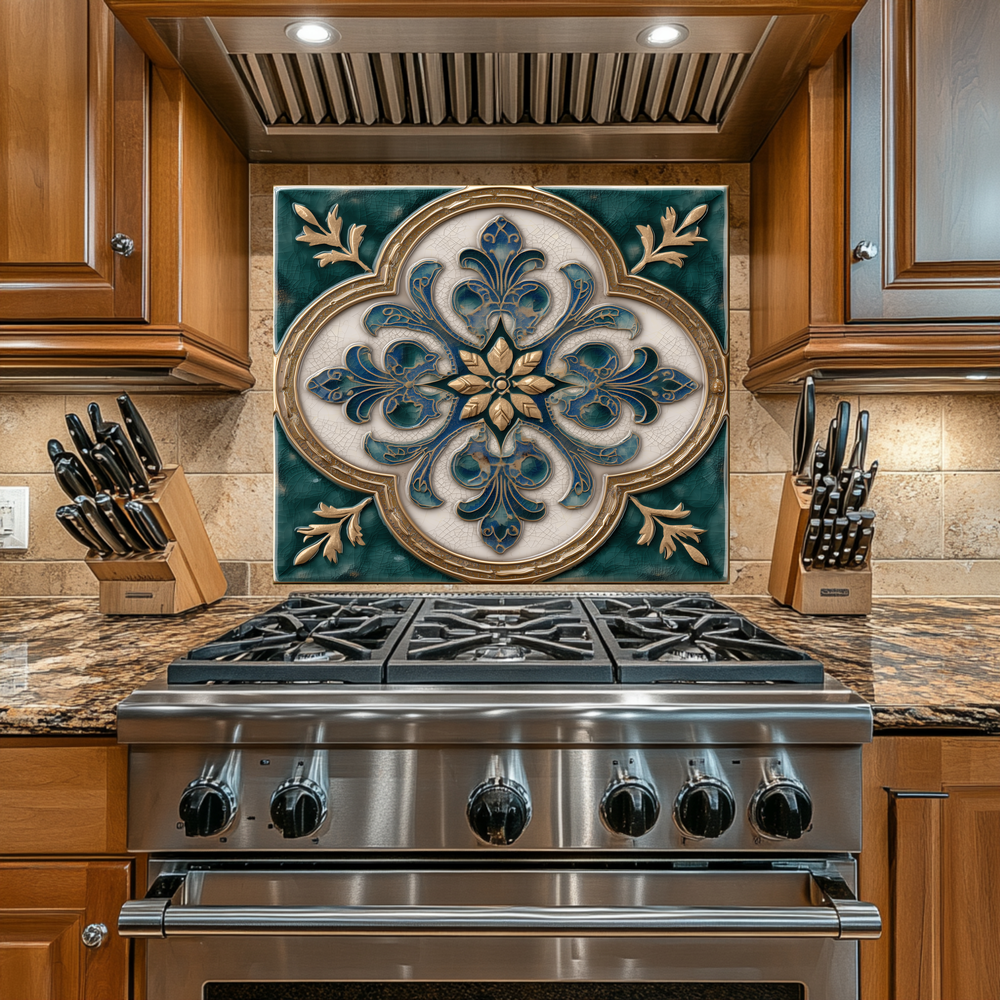 Emerald Glass Backsplash, Ottoman Tile Look Tempered Glass Kitchen Splashback For Stove Behind, Copper Look Backsplash, Oven Backsplashes