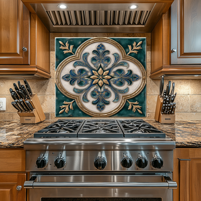 Emerald Glass Backsplash, Ottoman Tile Look Tempered Glass Kitchen Splashback For Stove Behind, Copper Look Backsplash, Oven Backsplashes