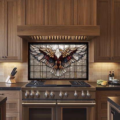 Stained Glass Style Eagle Glass Backsplash Panel, UV Printed Tempered Kitchen Wall Art, Nature Inspired Theme Decorative Glass Tile