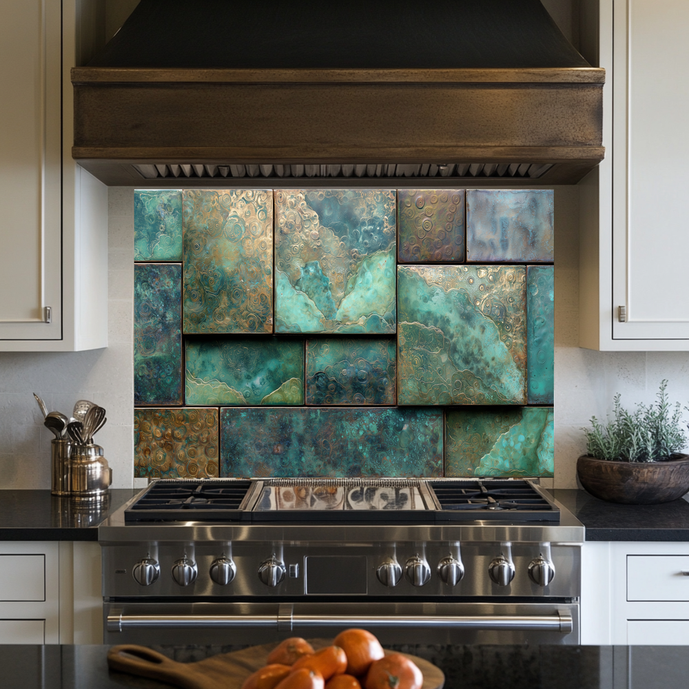 Rustic Copper Tile Glass Backsplash, Antique Style Kitchen Wall Panel, Vintage Farmhouse Glass Tile, Warm Metallic Home Decor
