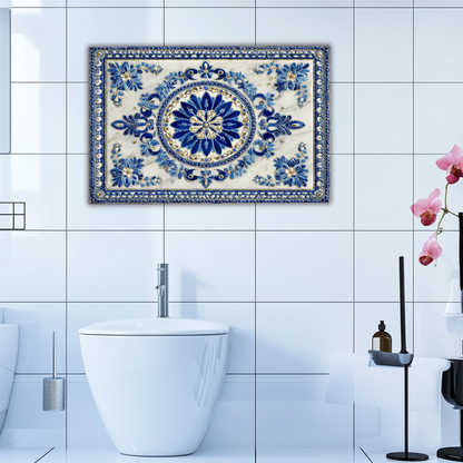 Turkish Tile Pattern Glass Backsplash Panel, Tempered Glass Wall Art, Traditional Anatolian Design, Elegant Kitchen Decor, Stove Protector