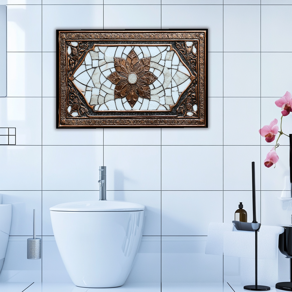 Copper Ottoman Tile Pattern Printed Tempered Glass Kitchen Splashback Backsplash Decorative Wall Panel for Stove Behind and Interior Decor
