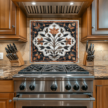 Turkish Tile Pattern Glass Backsplash Panel, Tempered Glass Wall Art, Traditional Anatolian Design, Elegant Kitchen Decor, Stove Protector
