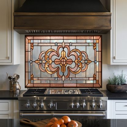 Classic Stained Glass Look Backsplash Panel, Tempered Glass Wall Art, Timeless Color Design, Elegant Kitchen Decor, Stove Protector