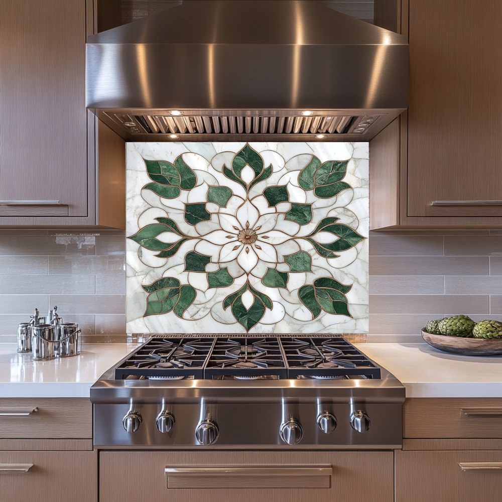 Marble Look One Piece Tempered Glass Kitchen Splashback For Stove Behind, Kitchen Backsplash