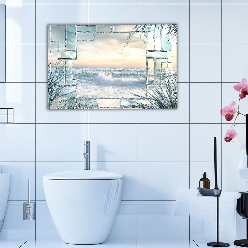 Ocean Landscape Scene Printed Tempered Glass Kitchen Backsplash Splashback Decorative Wall Art Panel for Modern Coastal Home Decor