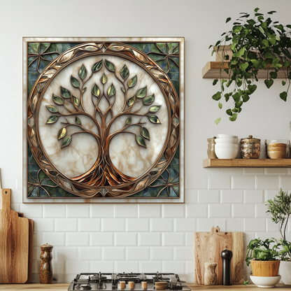Tree of Life Glass Artwork • Boho Wall Accent • Nature Inspired Kitchen Backsplash Panel • Colorful Modern Home Decor