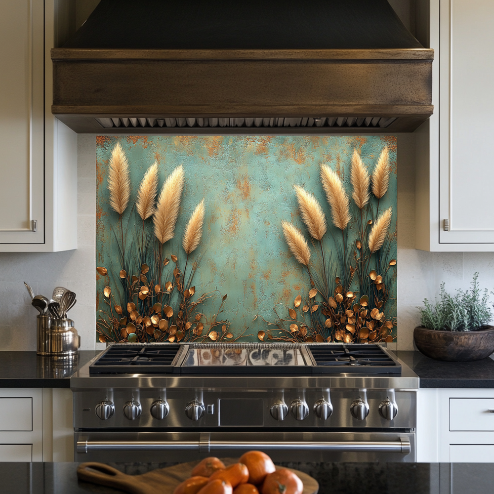 Rustic Pampas Kitchen Glass • Neutral Wall Panel • Boho Inspired Decor • Modern Nature Accent • Kitchen Wall Art