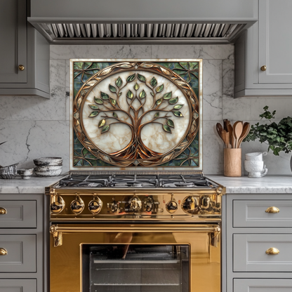 Tree of Life Glass Artwork • Boho Wall Accent • Nature Inspired Kitchen Backsplash Panel • Colorful Modern Home Decor