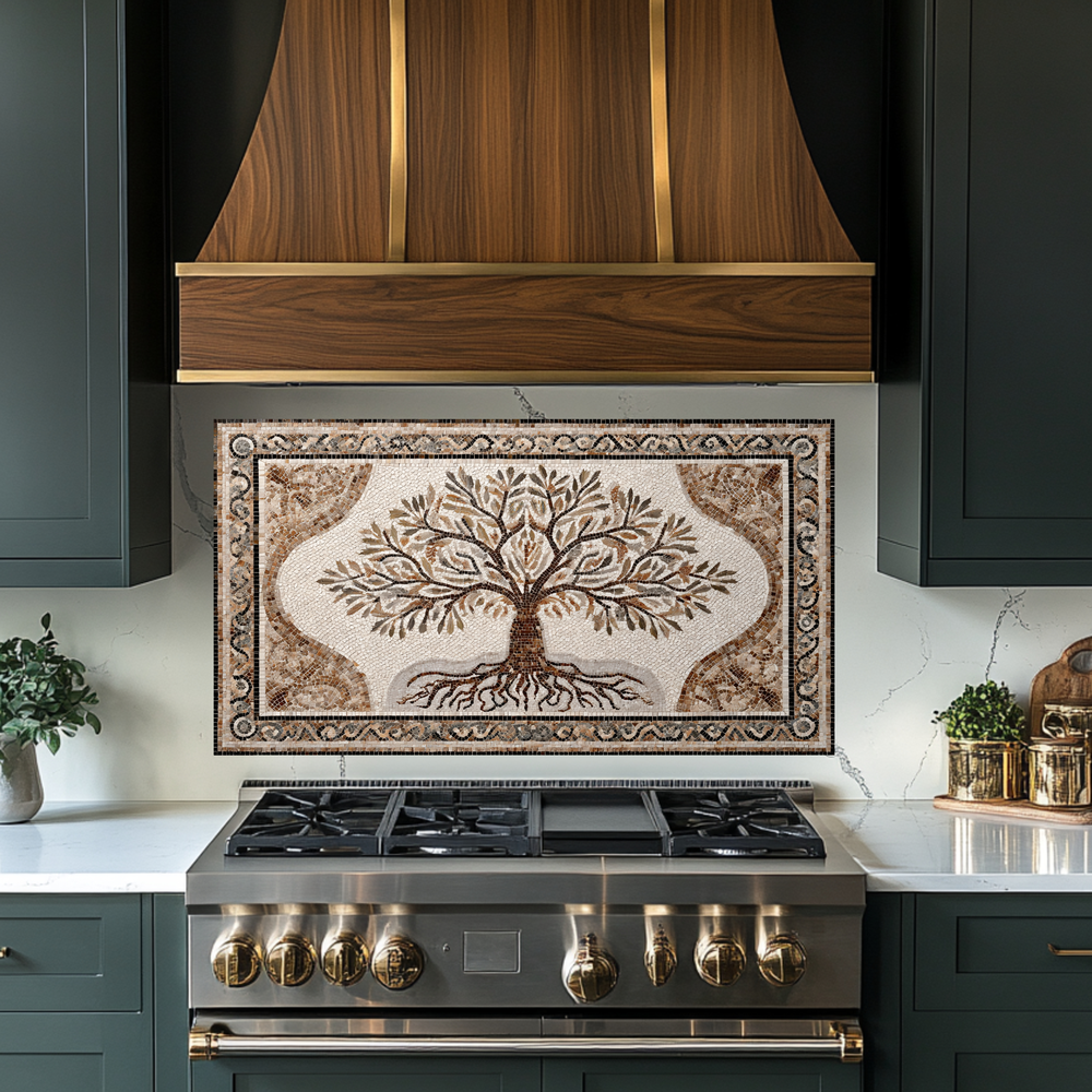 Made in USA Mosaic Tree Glass Backsplash Splashback – Artistic Glass Wall Panel for Kitchen & Bathroom, Handmade Style Tree Glass Art
