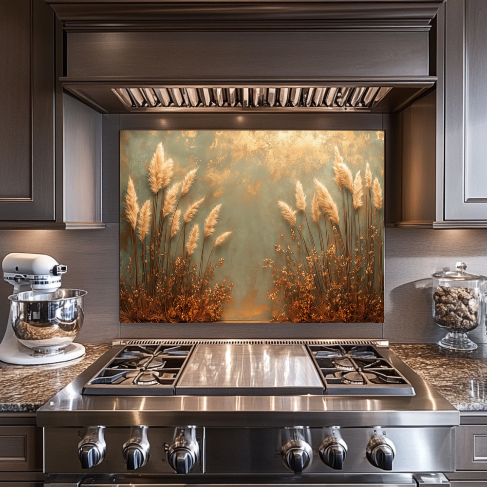 Rustic Pampas Kitchen Glass • Neutral Wall Panel • Boho Inspired Decor • Modern Nature Accent • Kitchen Wall Art