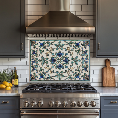 Ceramic Painting Look One Piece Tempered Glass Kitchen Splashback For Stove Behind, Kitchen Backsplash, Wall Art