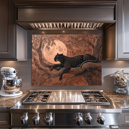 Copper Leopard Nature Glass Backsplash Panel, Tempered Glass Wall Art, Wild Jungle Rustic Kitchen Decor, Animal Print Stove Protector