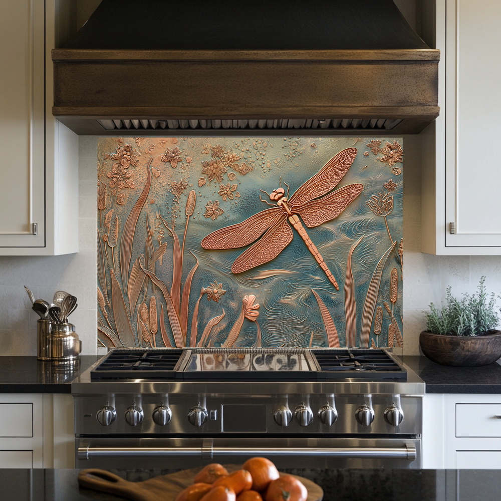 Elegant Dragonfly Glass Backsplash • Decorative Kitchen Panel • Modern Nature Wall Art • Sophisticated Home Accent
