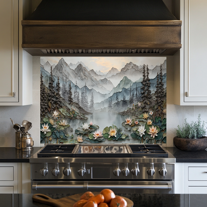 Made in USA, Floral Landscape Glass Backsplash & Wall Art – Pine Tree Splashback
