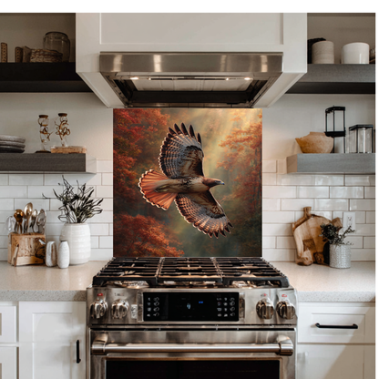 Hawk Copper Look One Piece Tempered Glass Kitchen Backsplash for Stove Behind, Kitchen Splashback, Glass Wall Art