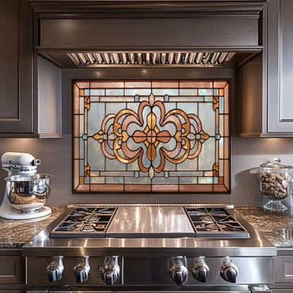 Classic Stained Glass Look Backsplash Panel, Tempered Glass Wall Art, Timeless Color Design, Elegant Kitchen Decor, Stove Protector