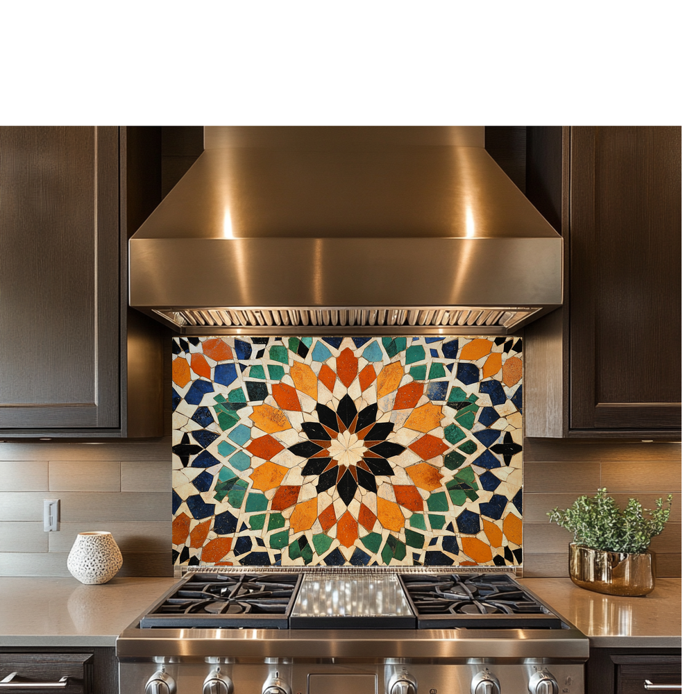 Colored Stone Flooring Look One Piece Tempered Glass Kitchen Splashback For Stove Behind, Kitchen Backsplash, Wall Art