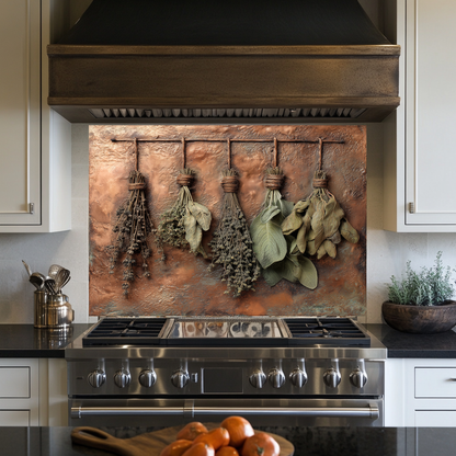 Dried Herbs and Spices Hanging Design Printed Tempered Glass Kitchen Backsplash Splashback Decorative Wall Panel, Modern Rustic Home Decor