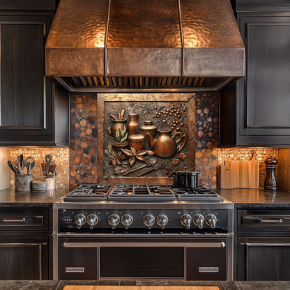 Copper Look Spice Bottles Print One Piece Tempered Glass Kitchen Splashback For Stove Behind, Kitchen Backsplash, Wall Art