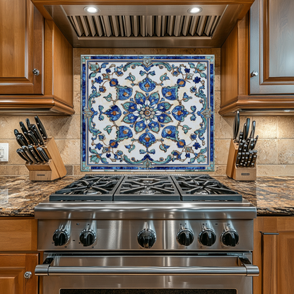 Ottoman Patterns One Piece Tempered Glass Kitchen Splashback For Stove Behind, Kitchen Backsplash, Wall Art