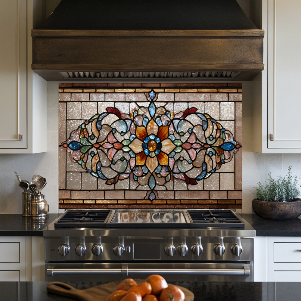 Kitchen Glass Backsplash with Stained Glass Style Design, UV Printed Tempered Glass Panel, Timeless Home Wall Art