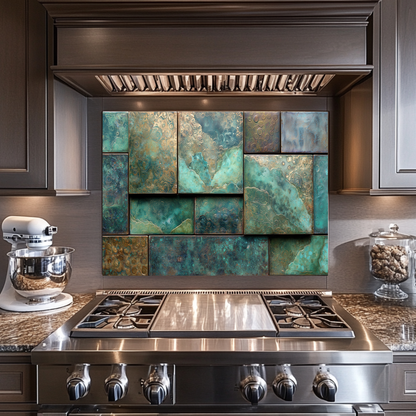 Rustic Copper Tile Glass Backsplash, Antique Style Kitchen Wall Panel, Vintage Farmhouse Glass Tile, Warm Metallic Home Decor