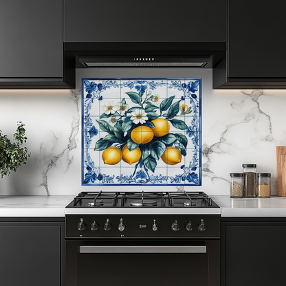 Lemon Branches One Piece Tempered Glass Kitchen Splashback For Stove Behind, Kitchen Backsplash, Wall Art