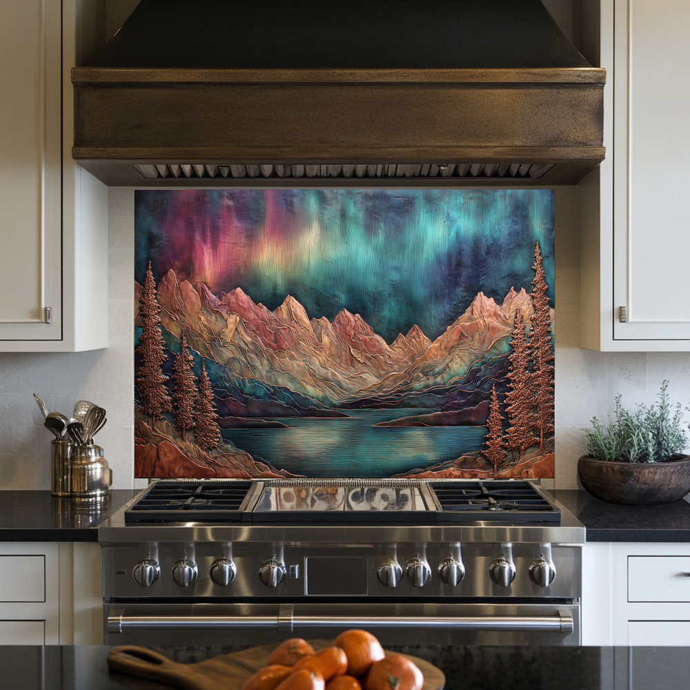 Landscape Design in Copper Look Printed Tempered Glass Kitchen Backsplash Splashback Wall Art Panel