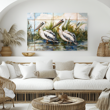 Two Pelican Prints One Piece Tempered Glass Kitchen Splashback For Stove Behind, Kitchen Backsplash, Wall Art